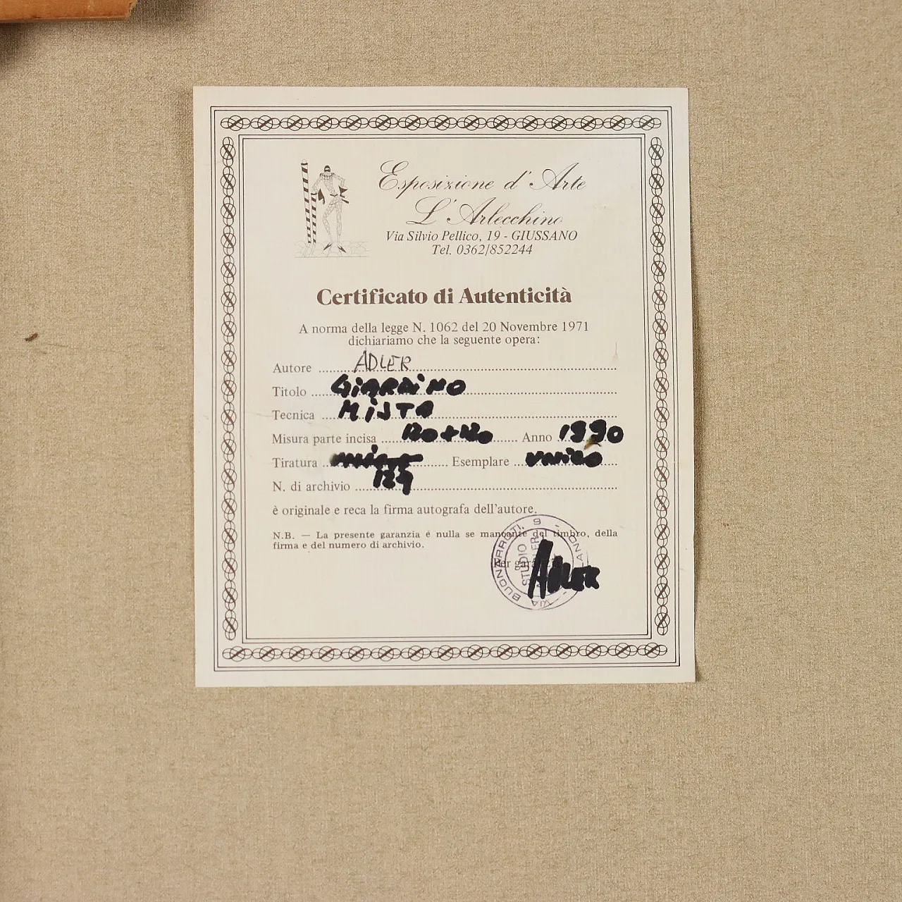 Annabel Adler, tecnica mista su tela con cornice, '900 10