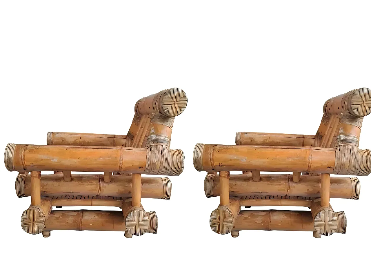 Set di divani in bambù naturale, anni ’70 4