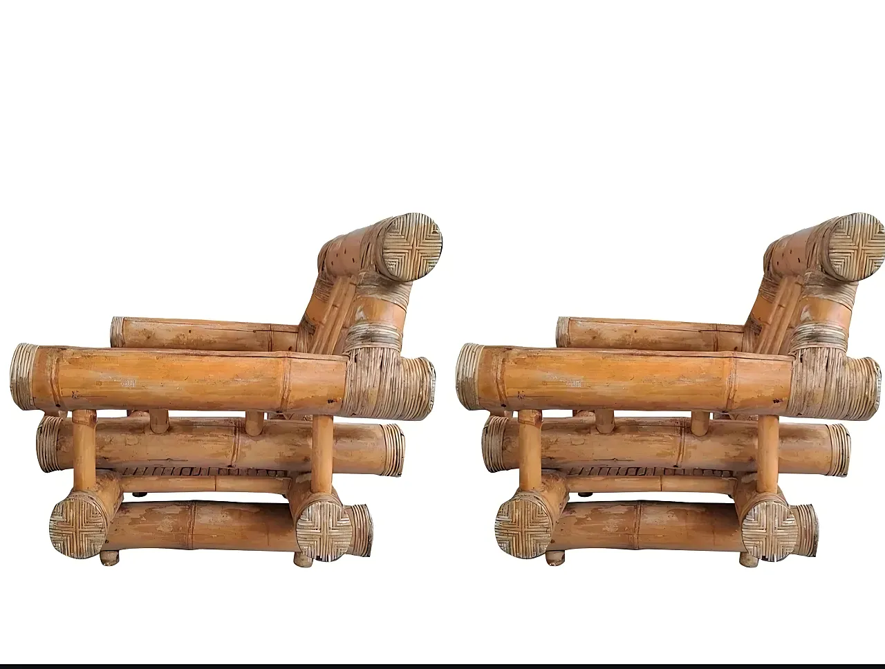 Set di divani in bambù naturale, anni ’70 9