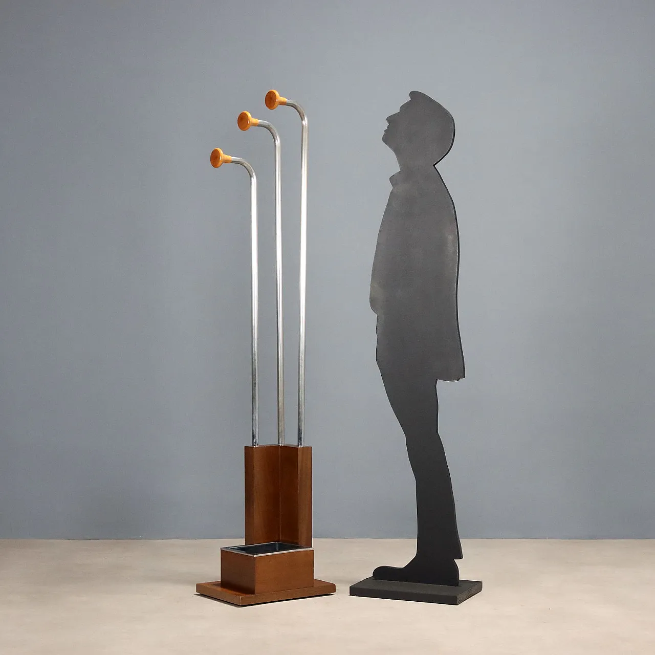 Coat rack with umbrella stand, walnut veneer and metal, 20th century 2