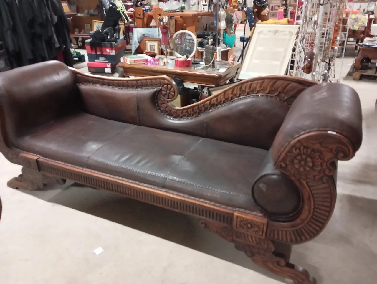Teak and leather sofa, 90s 1
