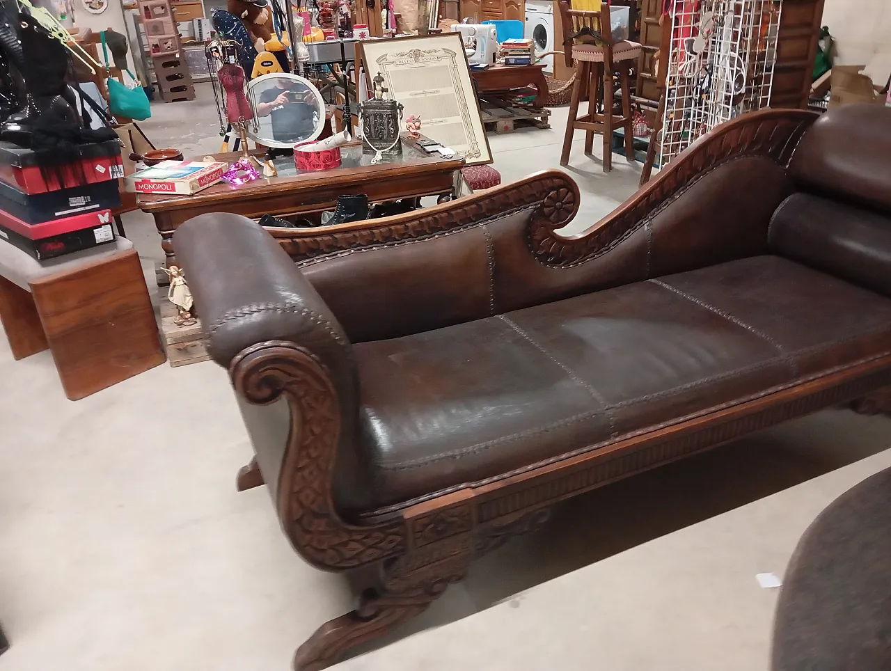 Teak and leather sofa, 90s 3