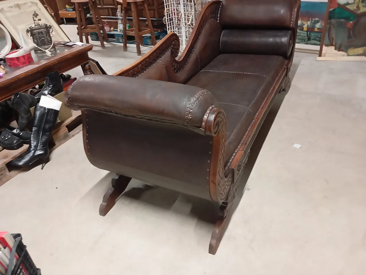 Teak and leather sofa, 90s 4