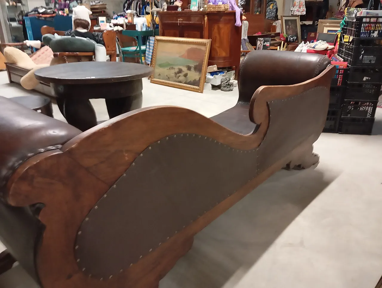 Teak and leather sofa, 90s 5