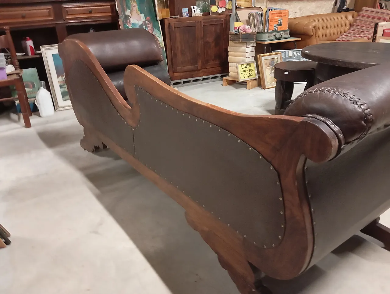 Teak and leather sofa, 90s 6