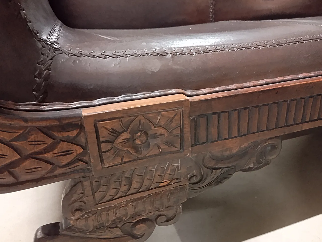 Teak and leather sofa, 90s 7