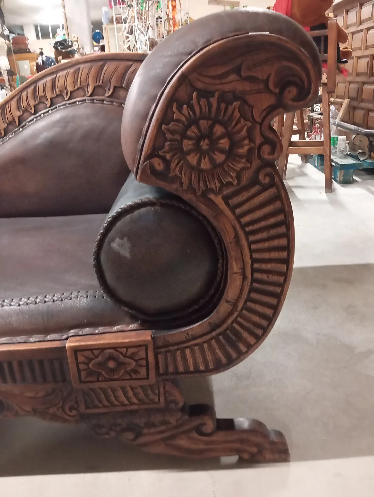 Teak and leather sofa, 90s 9