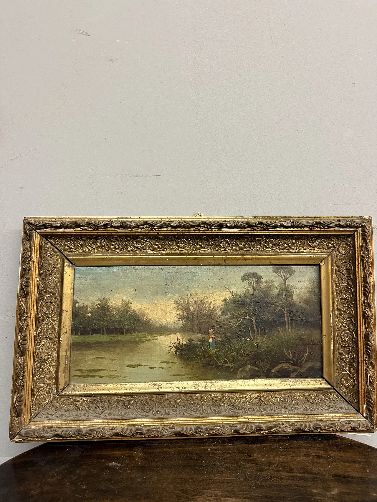 Landscape oil on panel, France with gilded frame, 1850 2