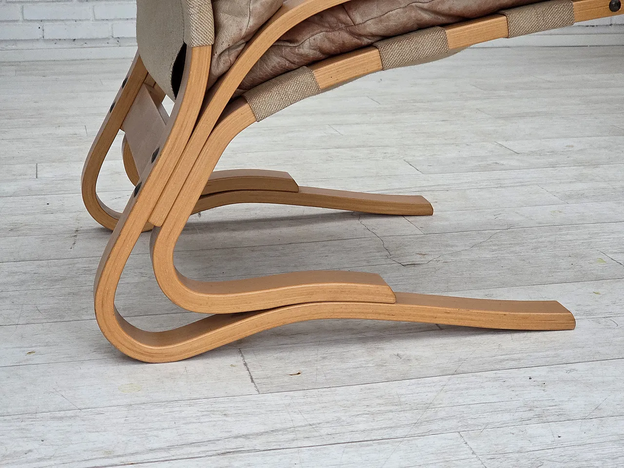 Poltrona norvegese, modello "Kengu", pelle beige, anni '70 6