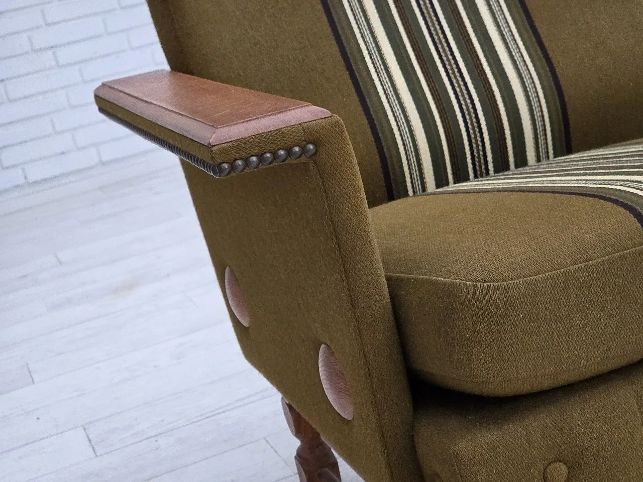 Divano danese a 3 posti in lana, legno di rovere massiccio, anni '70 3