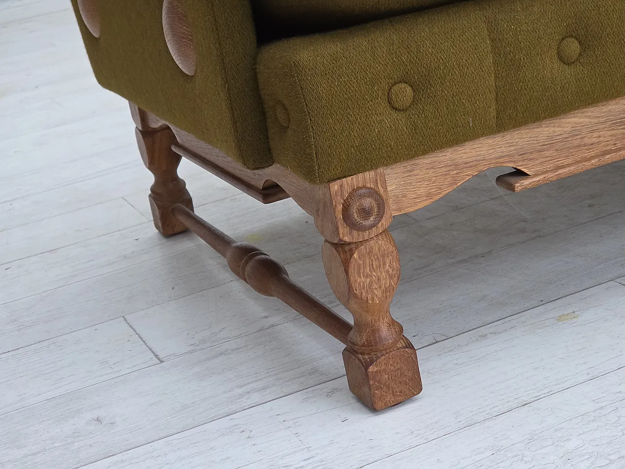 Divano danese a 3 posti in lana, legno di rovere massiccio, anni '70 4