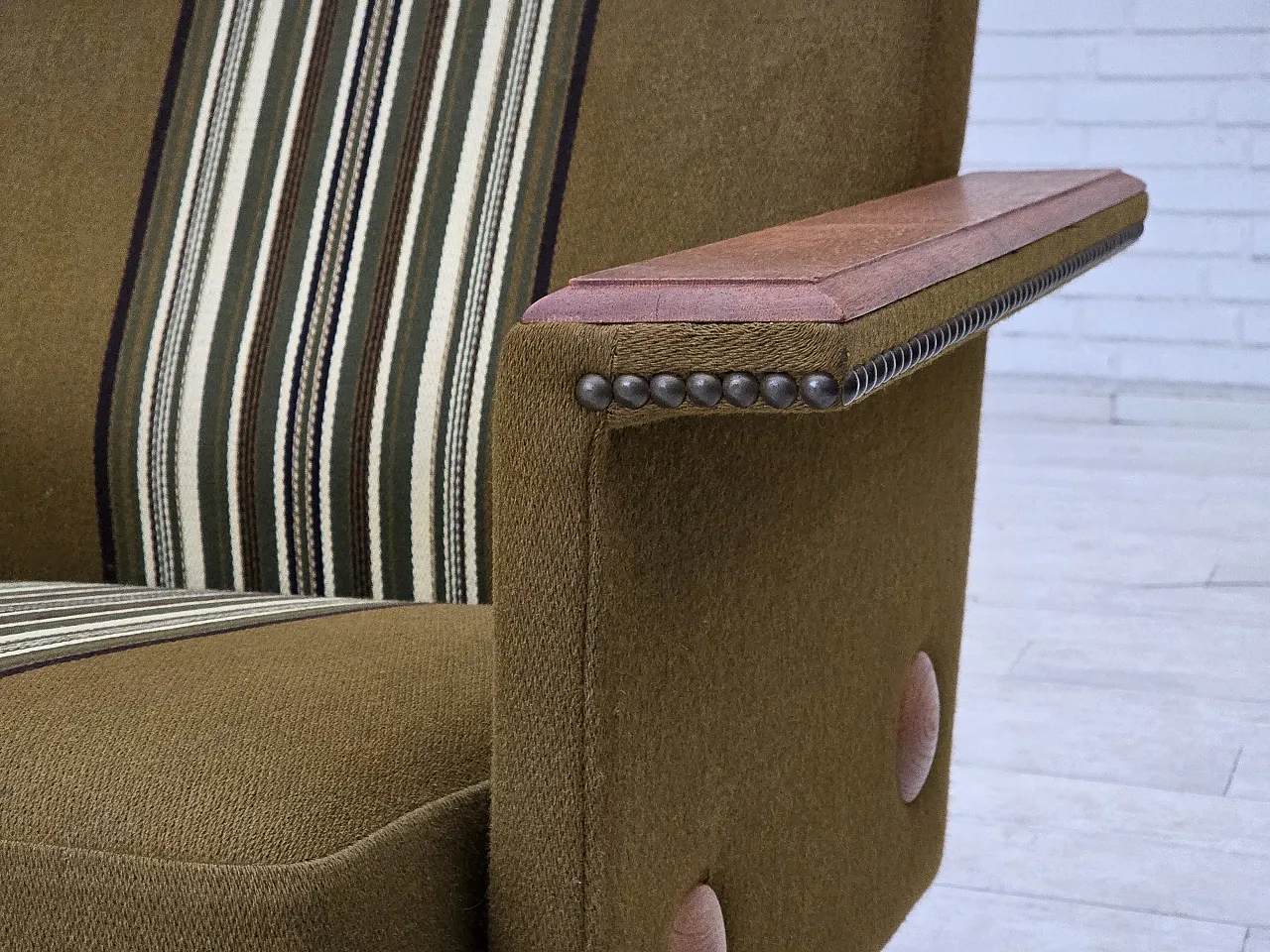 Divano danese a 3 posti in lana, legno di rovere massiccio, anni '70 5