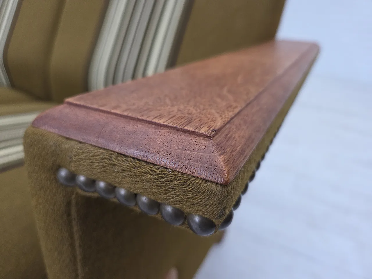 Divano danese a 3 posti in lana, legno di rovere massiccio, anni '70 6