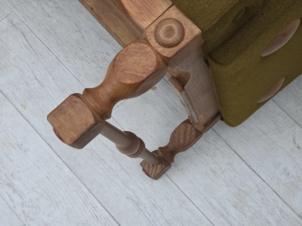 Divano danese a 3 posti in lana, legno di rovere massiccio, anni '70 20