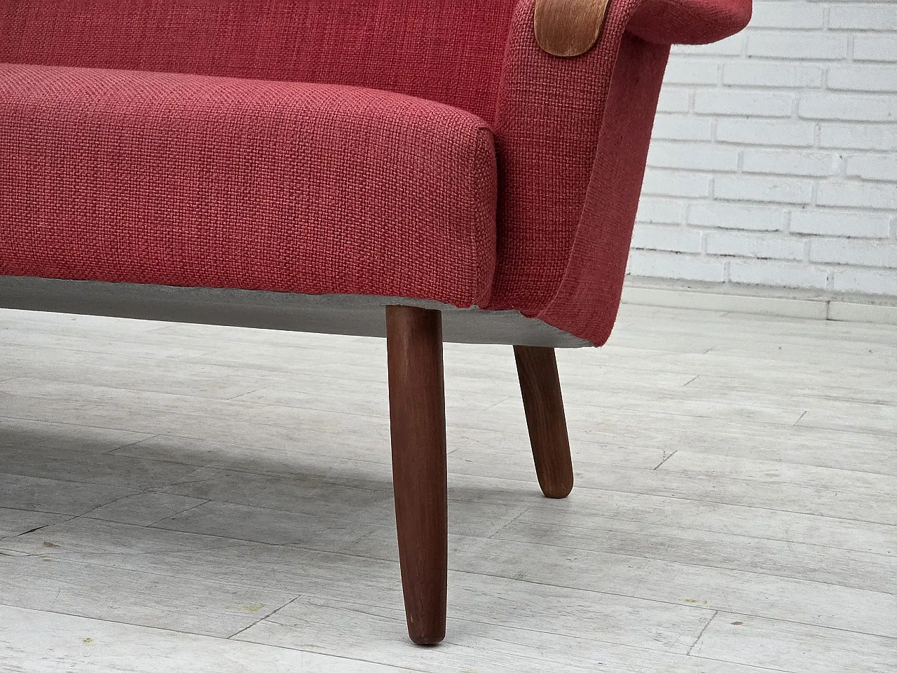 Divano danese a 2 posti, tessuto e teak, anni '70 3