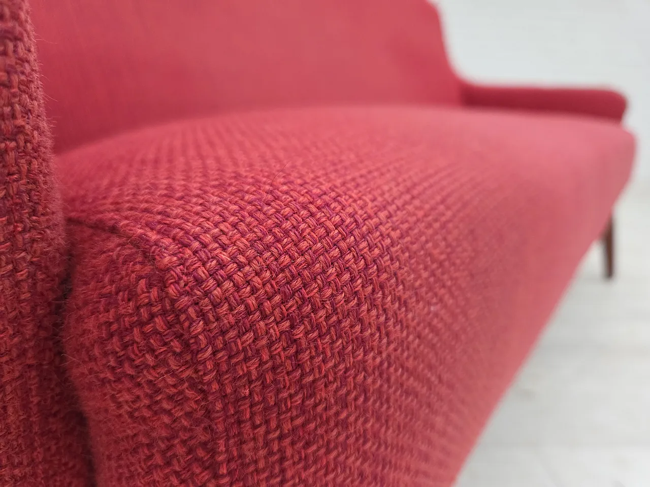 Divano danese a 2 posti, tessuto e teak, anni '70 5