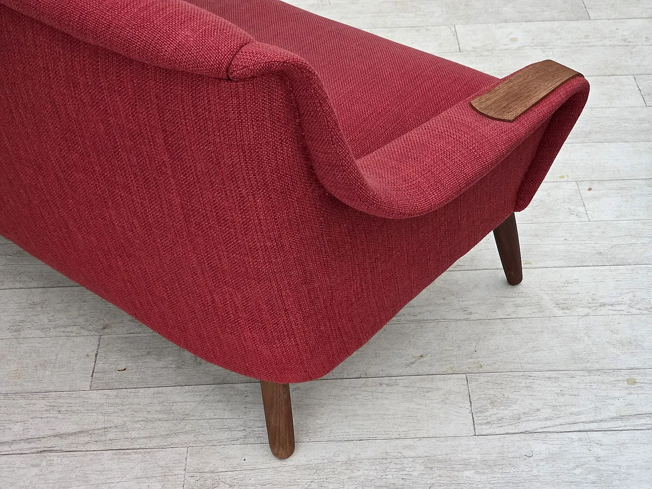 Divano danese a 2 posti, tessuto e teak, anni '70 9