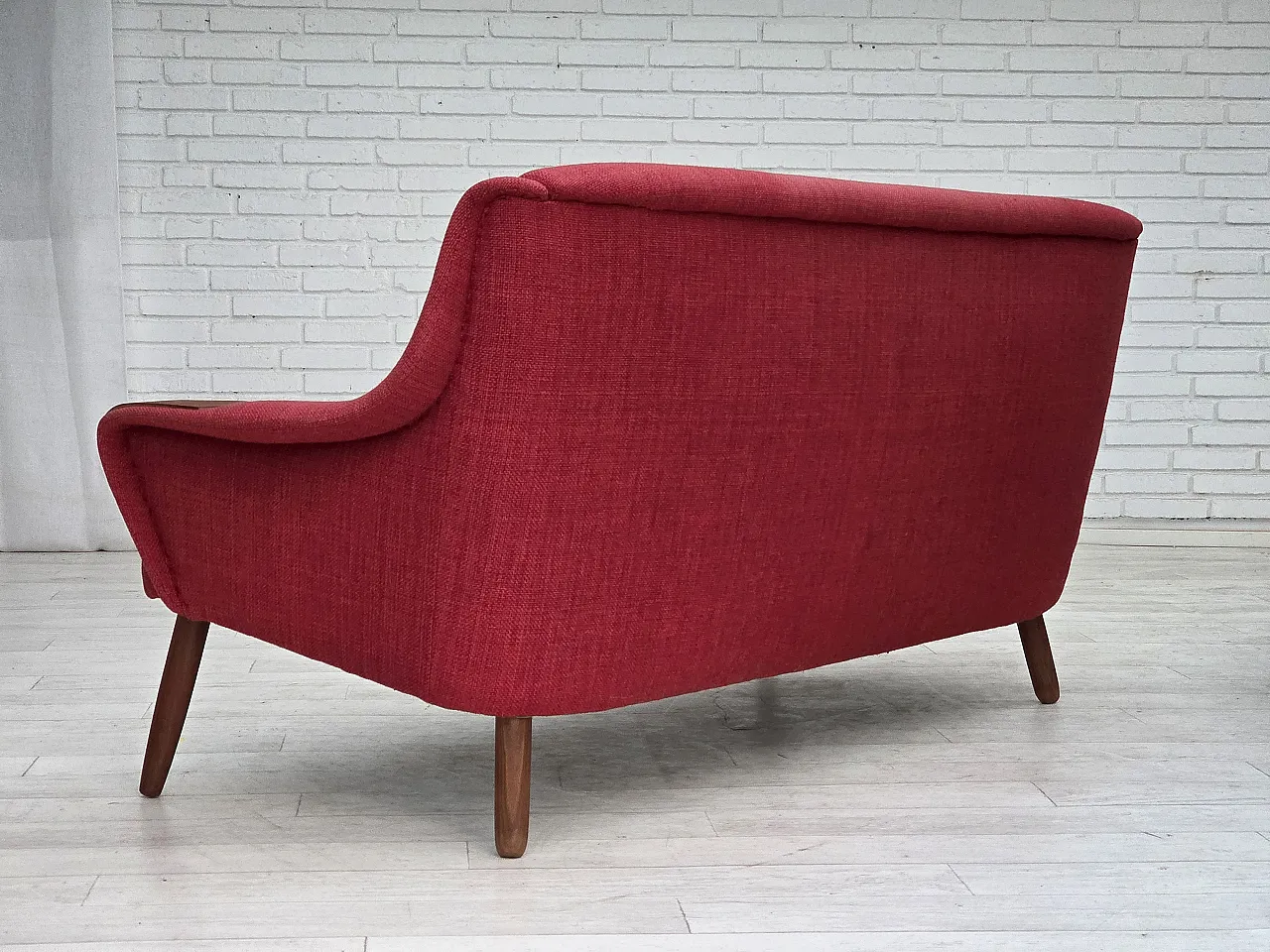 Divano danese a 2 posti, tessuto e teak, anni '70 11