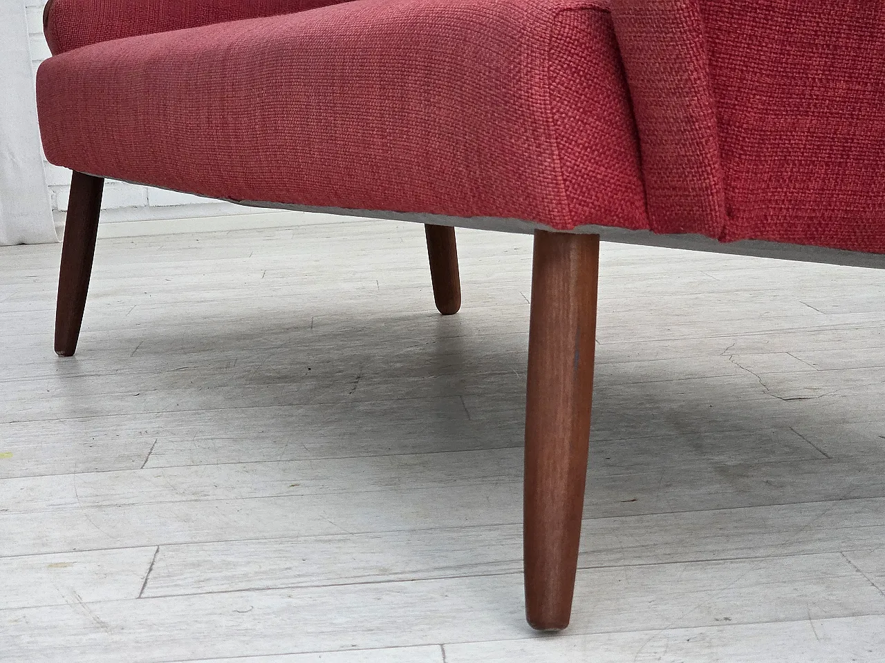 Divano danese a 2 posti, tessuto e teak, anni '70 12