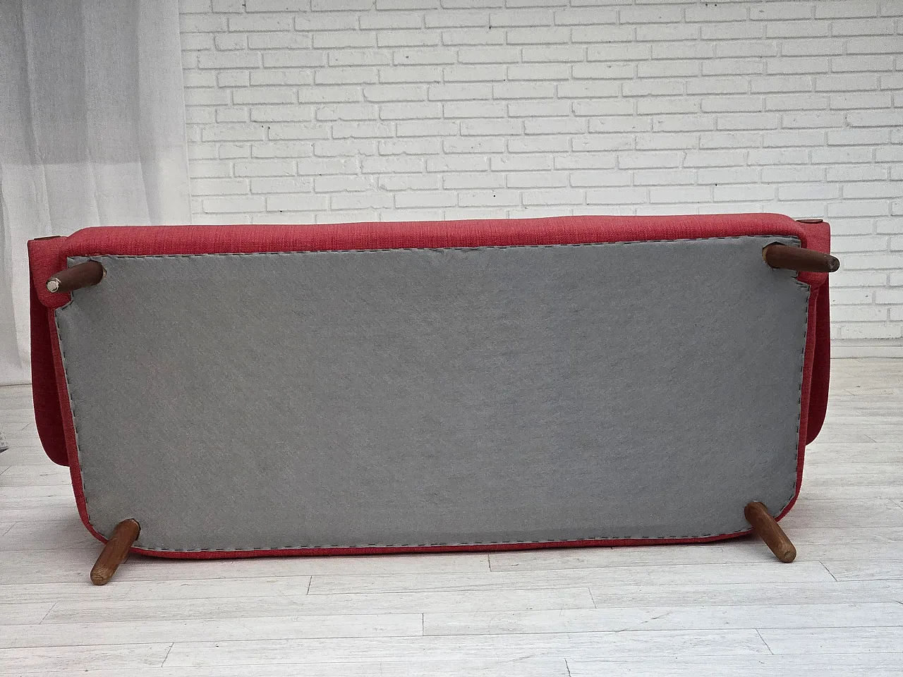 Divano danese a 2 posti, tessuto e teak, anni '70 13