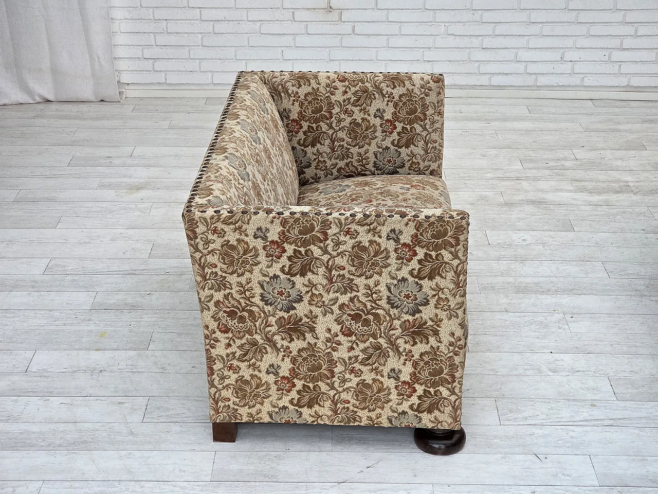 Divano danese a 2 posti beige/marrone e rovere, anni '50 5