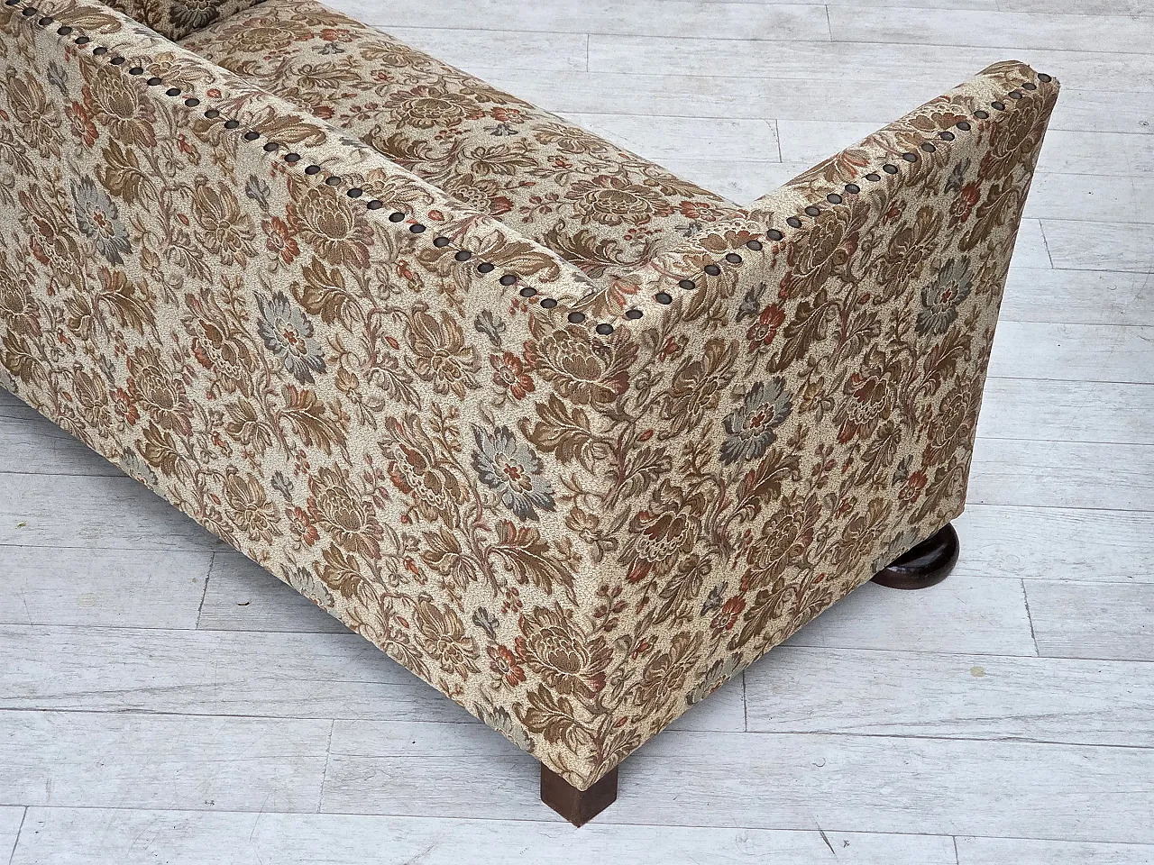 Divano danese a 2 posti beige/marrone e rovere, anni '50 7