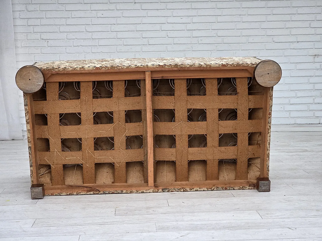 Divano danese a 2 posti beige/marrone e rovere, anni '50 14