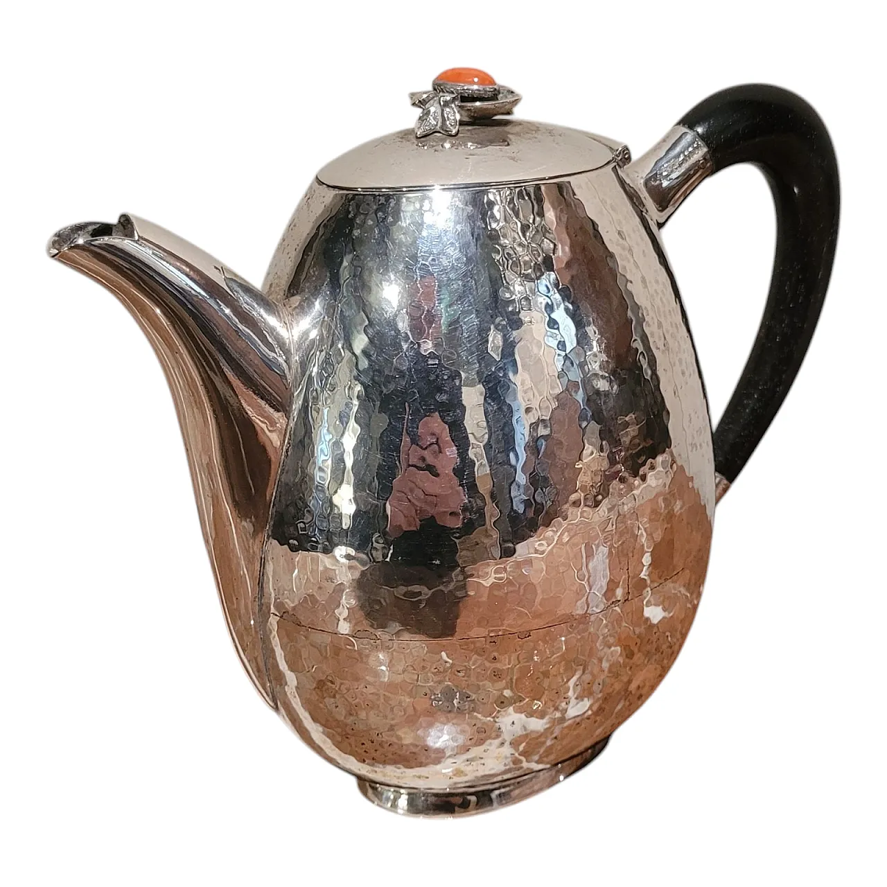 Caffettiera in argento 800, ebano, e corallo, Italia, anni '30 1