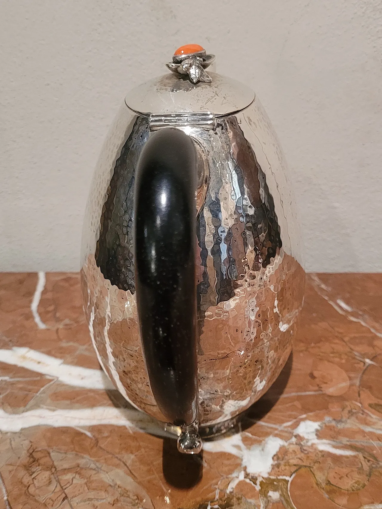 Caffettiera in argento 800, ebano, e corallo, Italia, anni '30 5