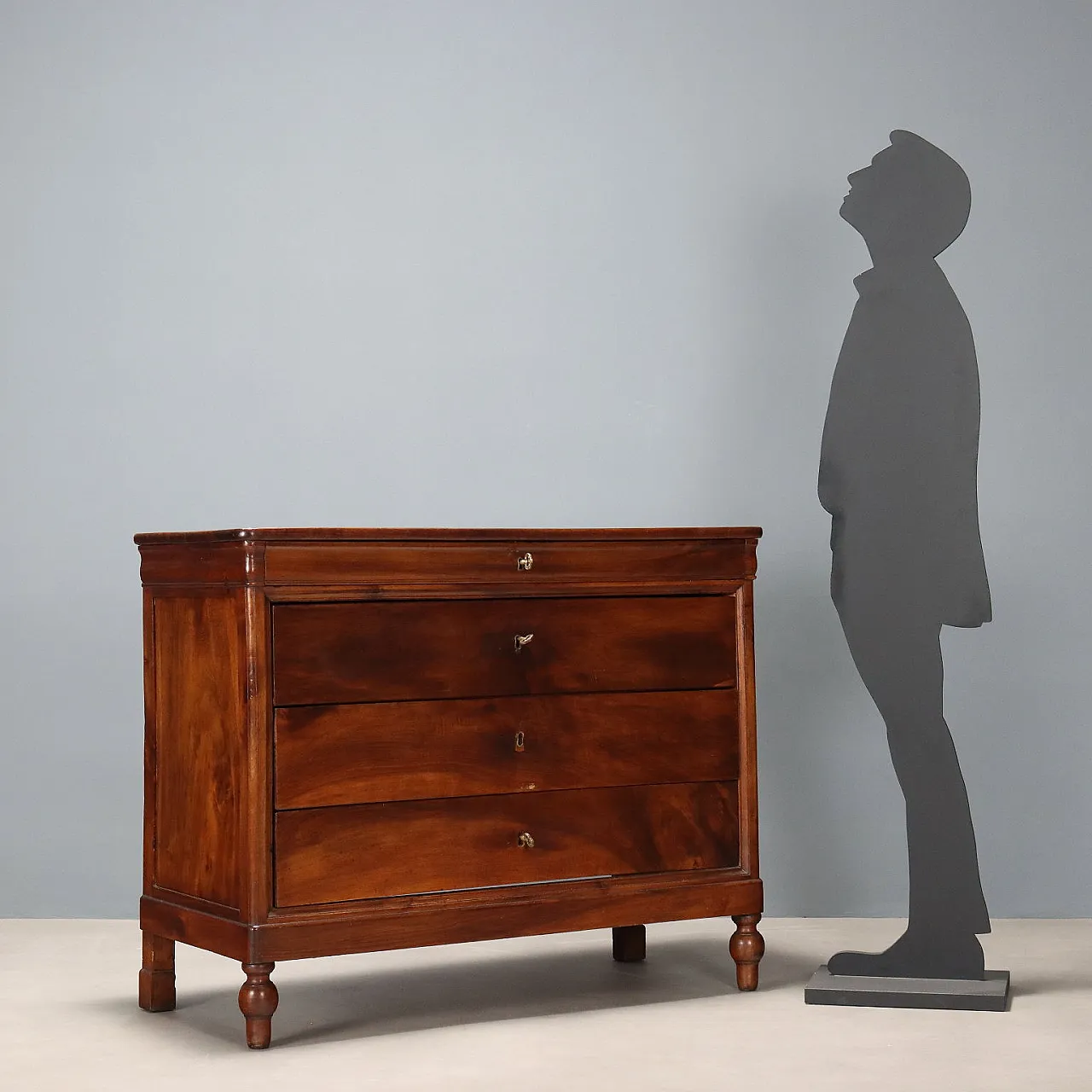 Cassettiera in noce, ottone, abete e pioppo, metà '800 2