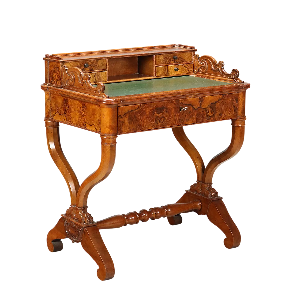 Scrittoio Luigi Filippo in noce, radica di noce e ciliegio, fine '800 11