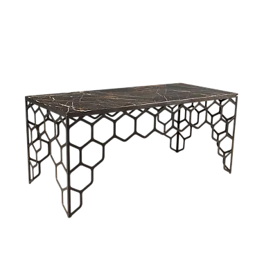 Tavolino in ottone con motivo a nido d'ape e piano in marmo, '900