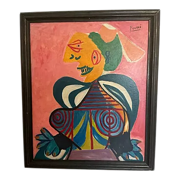 Dipinto astratto in stile cubista, olio su tela con cornice, '900