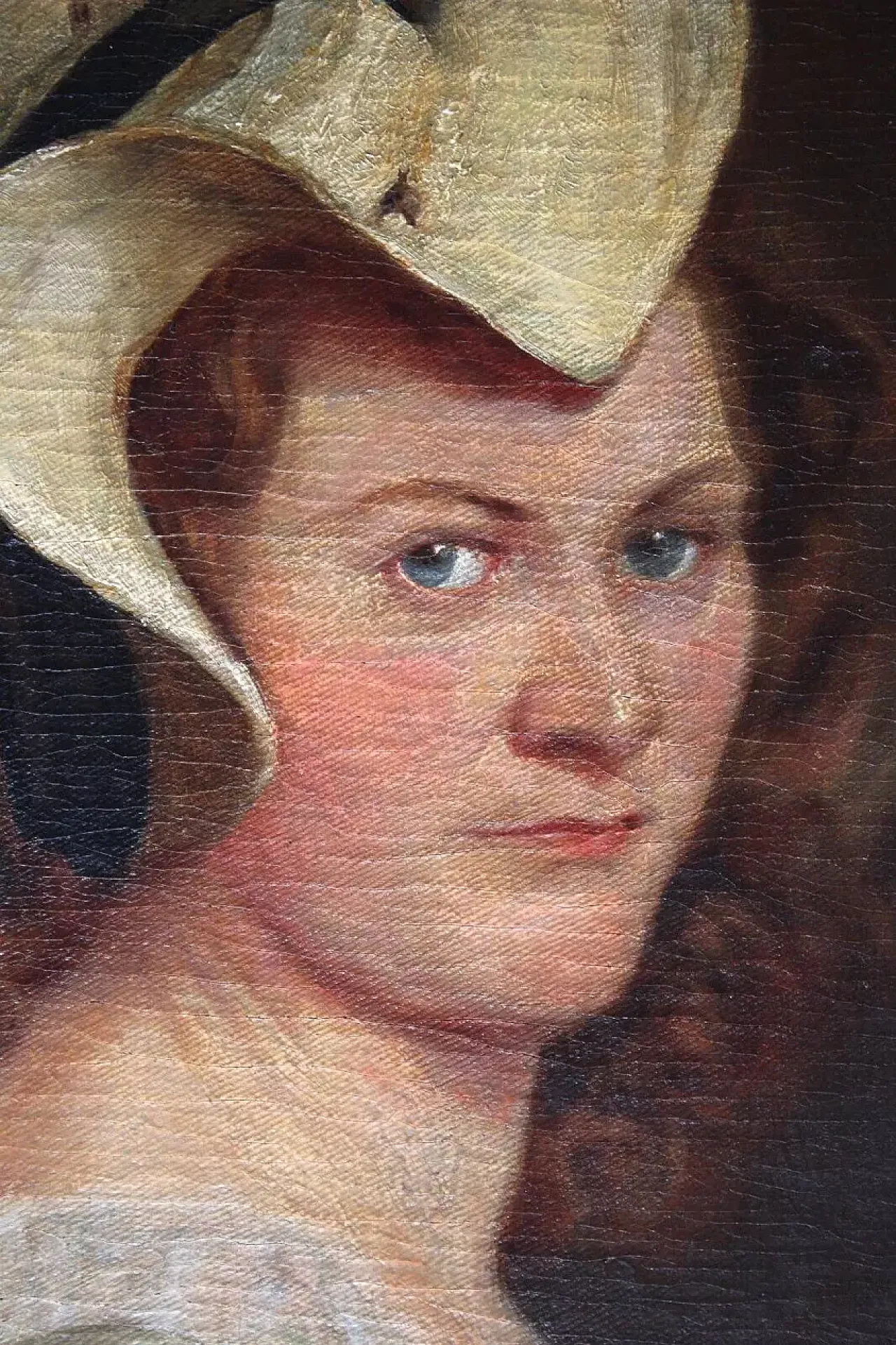 Mid-Century Modern portrait painting of young lady in hat,19th century 4