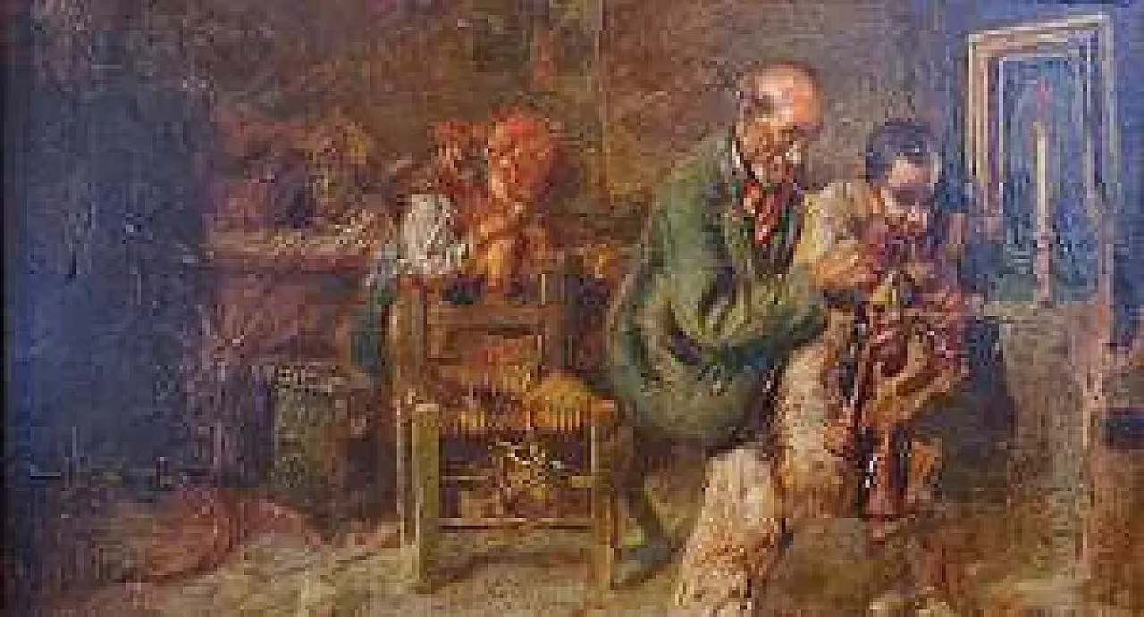 Interior with Bagpipers, oil on panel, 19th century 3