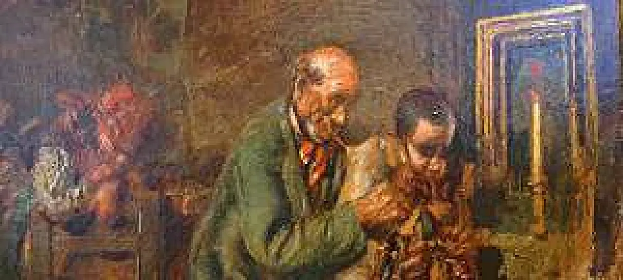 Interior with Bagpipers, oil on panel, 19th century 4