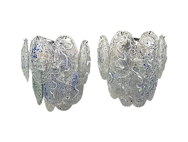 Coppia di applique con steli in vetro di murano, anni '70