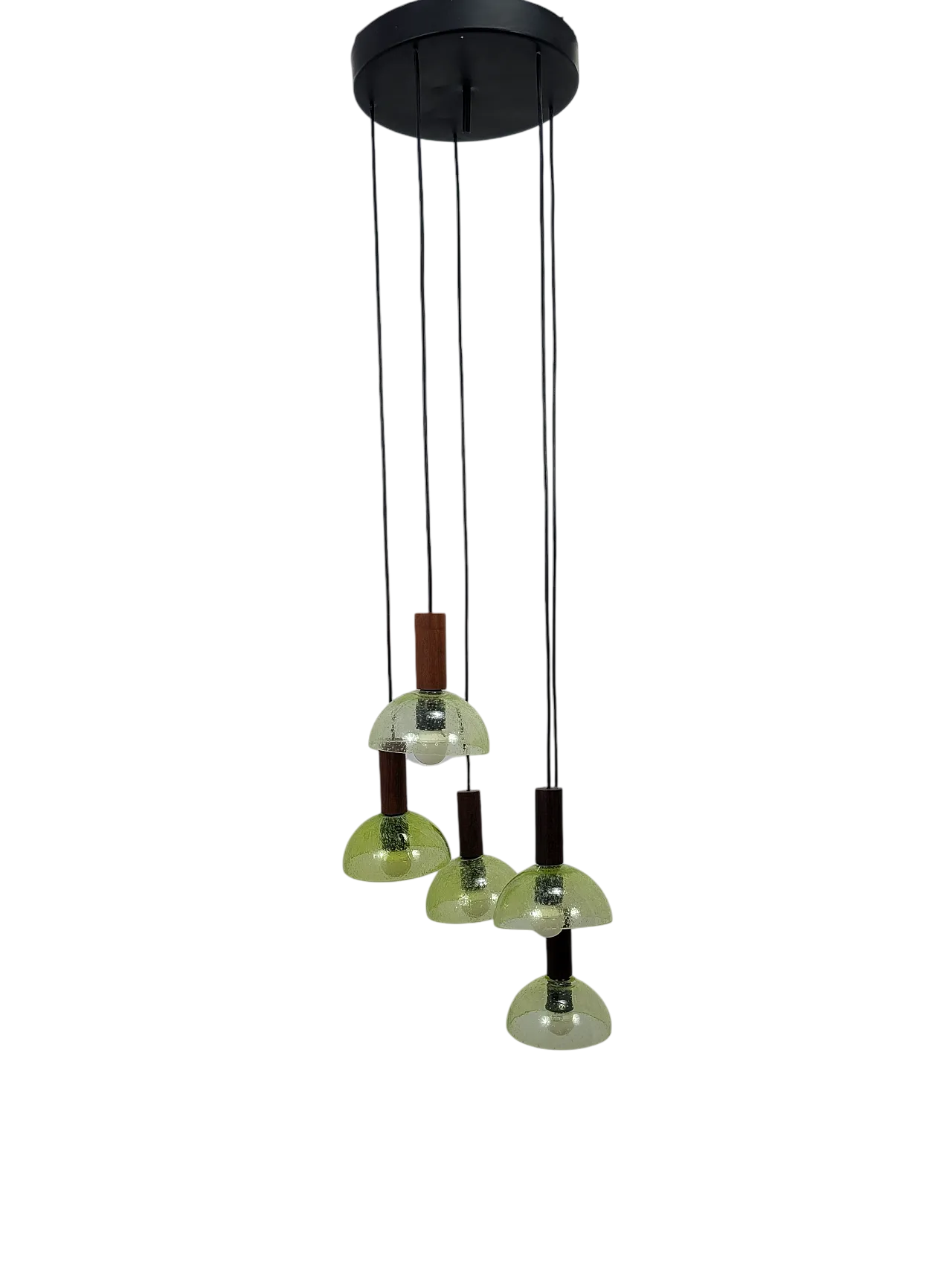 Lampada a sospensione in teak e vetro di Murano, anni '60 11