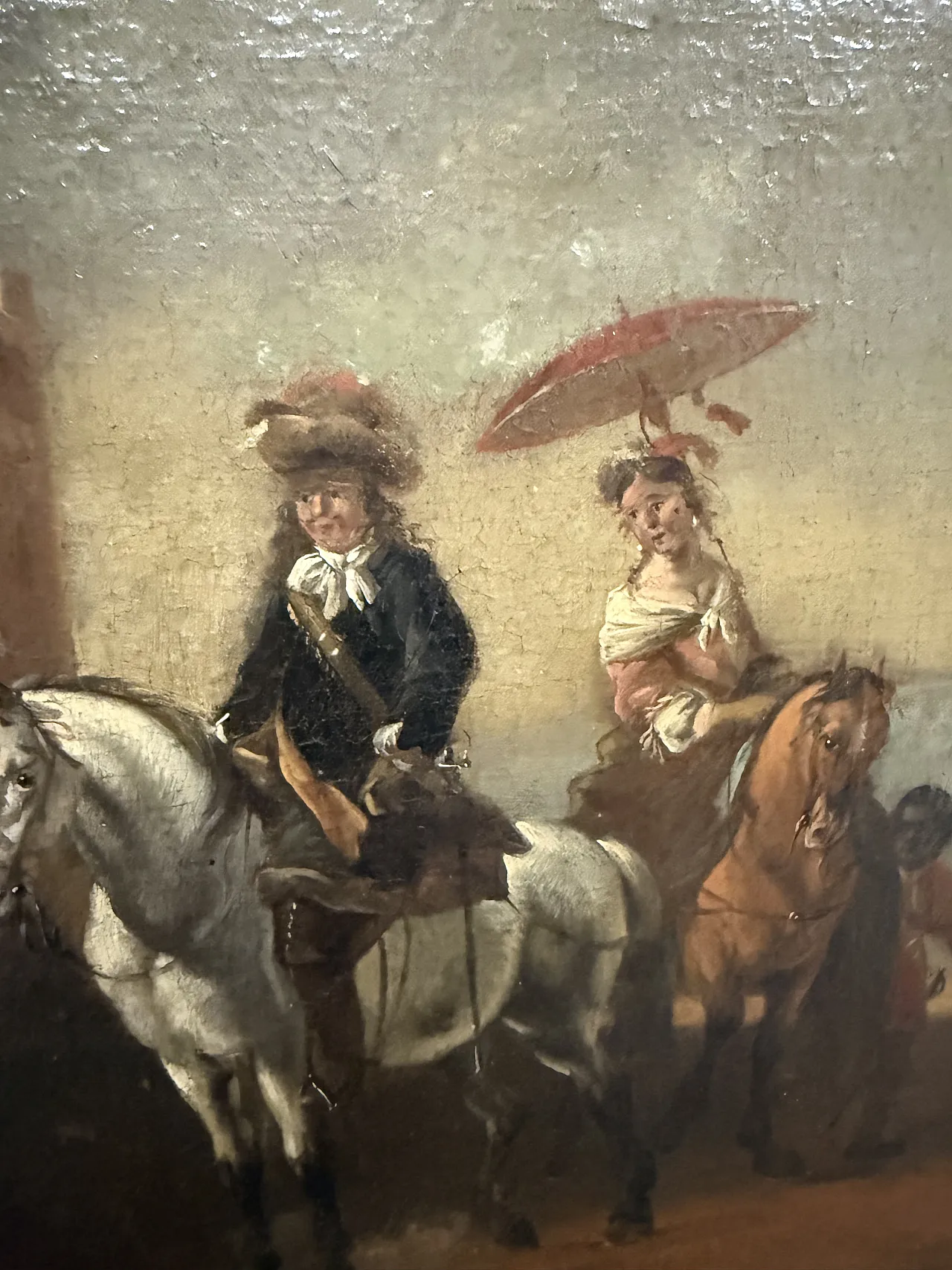 Dipinto olio su tela con cavaliere e dama, '700 8