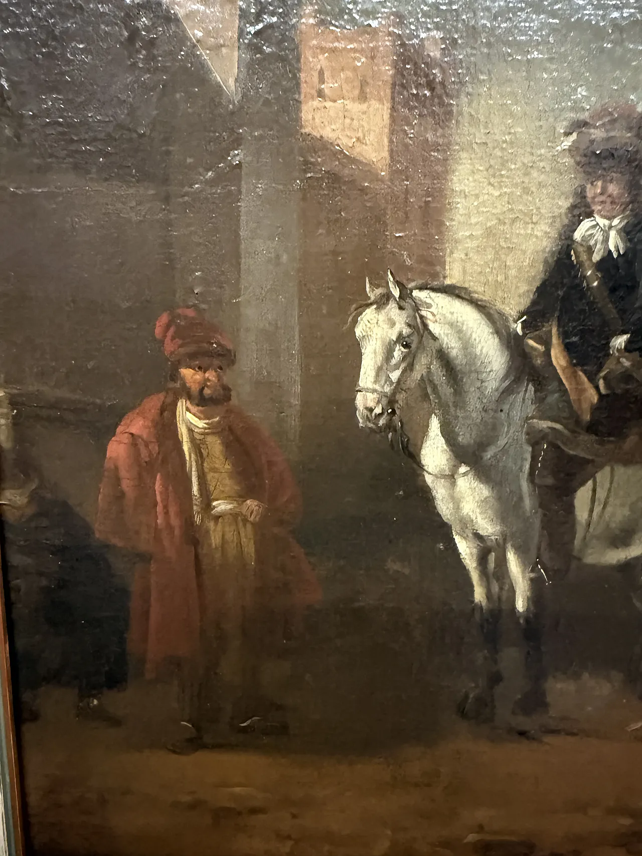 Dipinto olio su tela con cavaliere e dama, '700 10