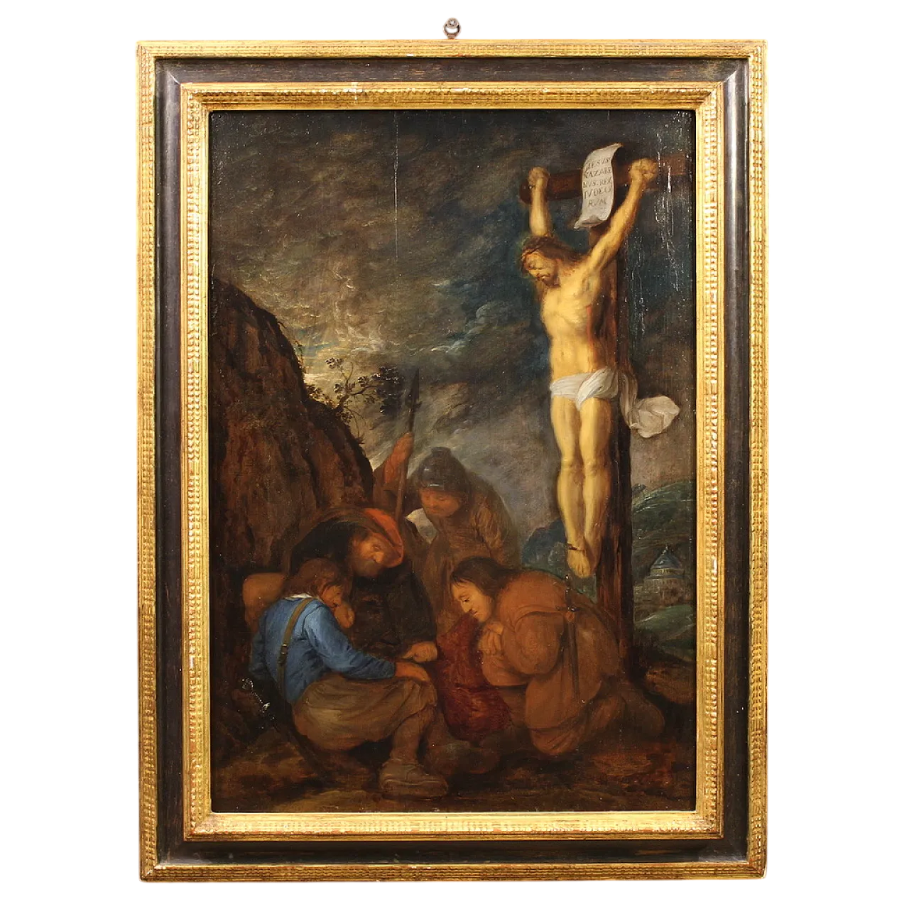 Flemish panel crucifixion with soldiers, 17th century 16