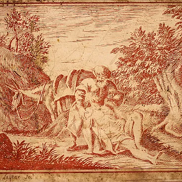 Scagliola panel on slate signed Sayter and dated, 1749