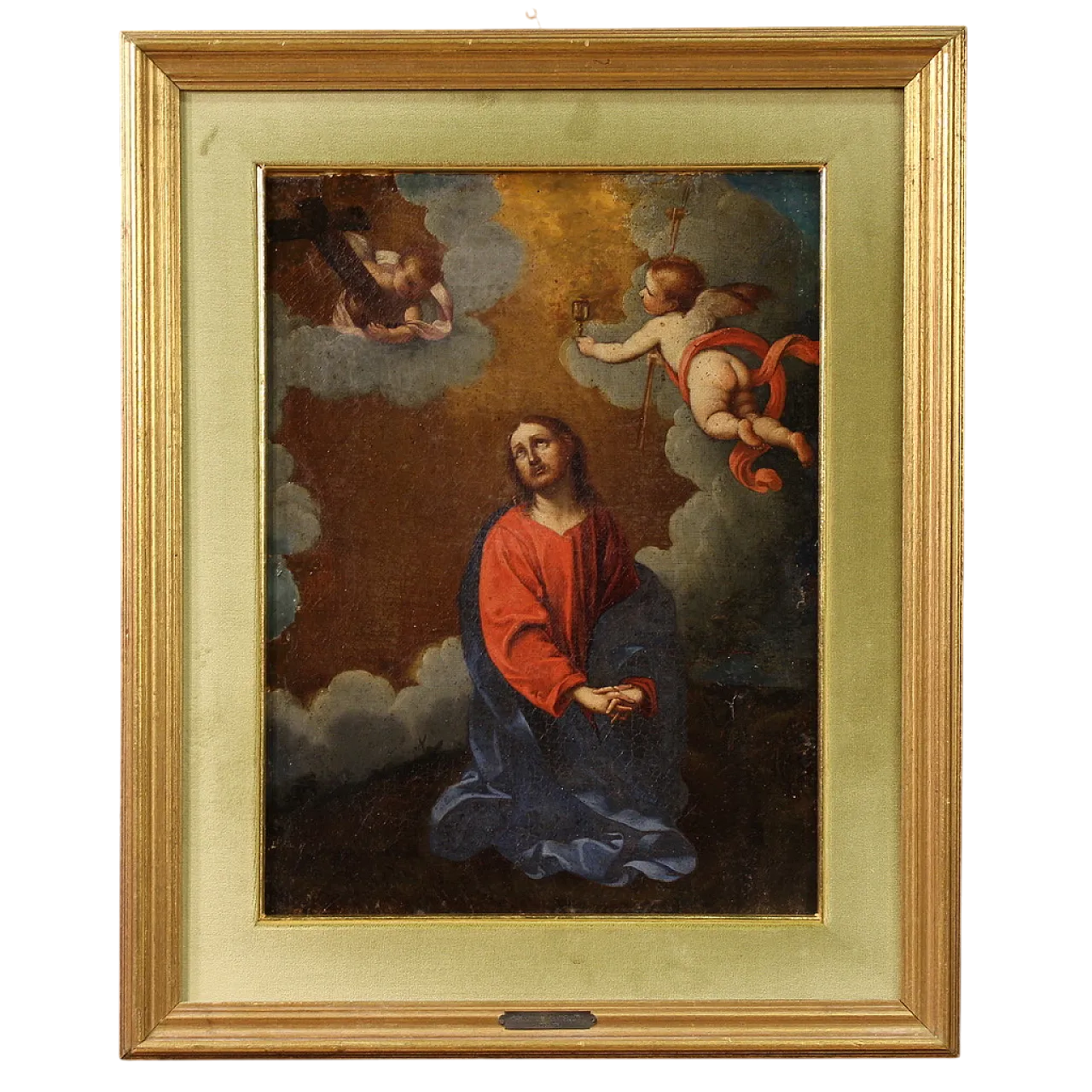 Italian painting Christ with angels, 17th century 17