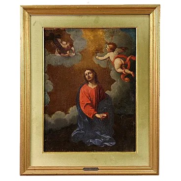 Italian painting Christ with angels, 17th century
