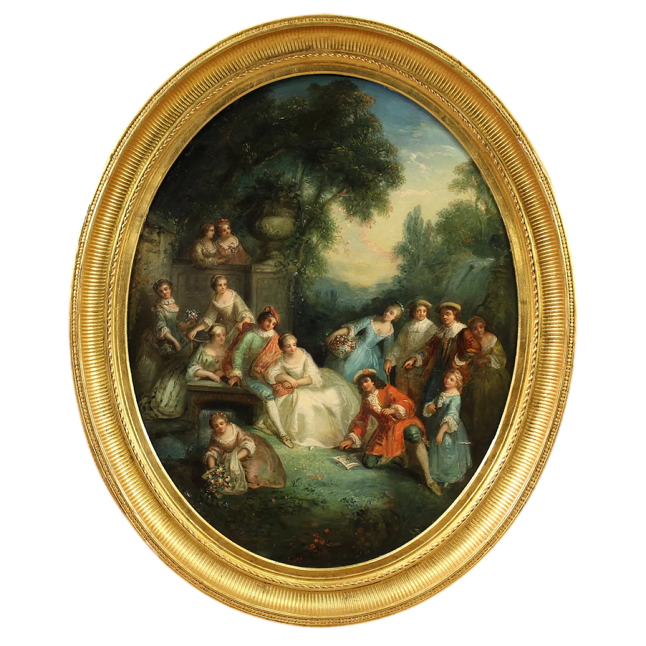 Rococo oval painting, gallant party, 18th century 30