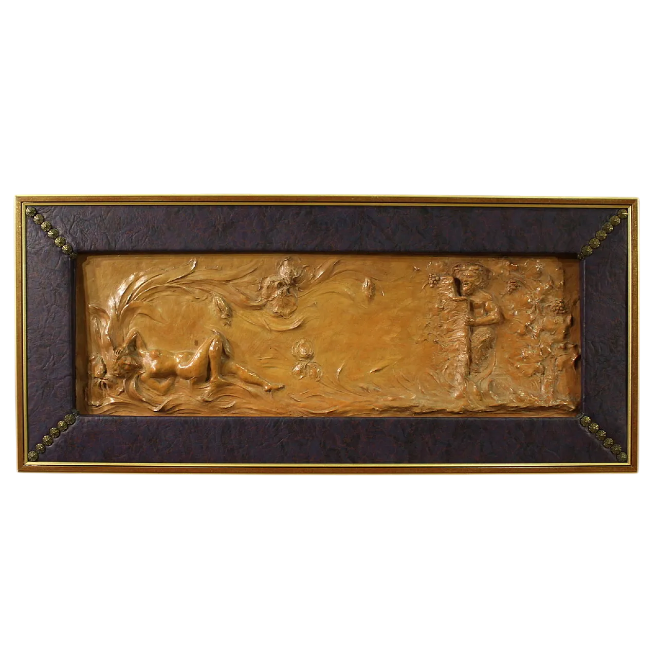 Bassorilievo francese in terracotta, Venere con Fauno, '900 14