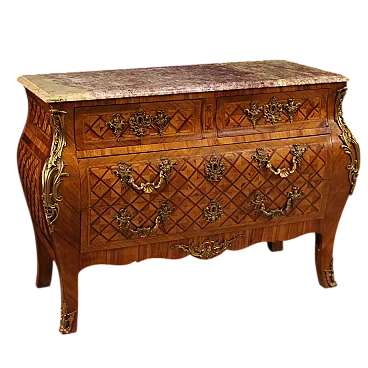 Cassettone francese intarsiato in stile Luigi XV, '900