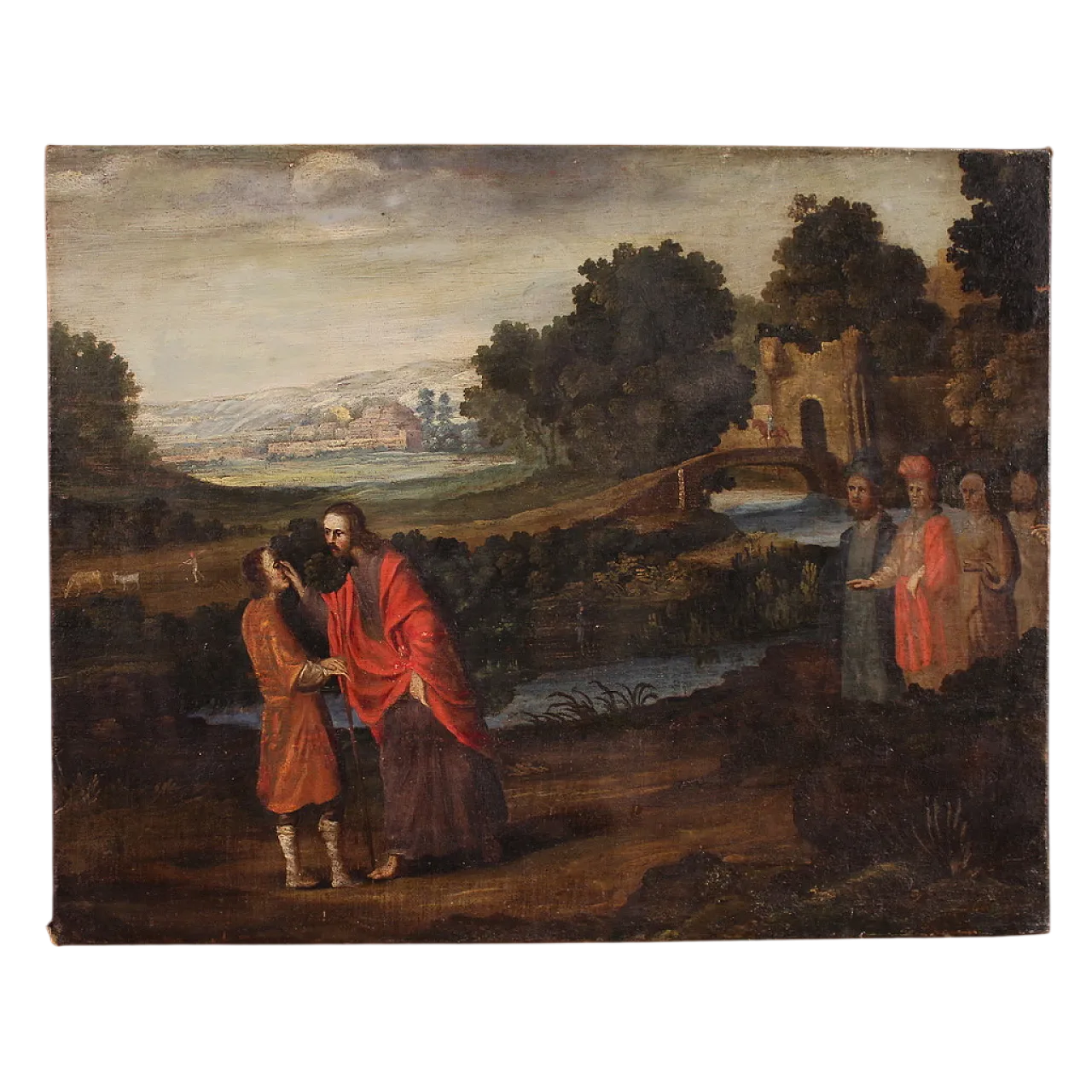 Spanish painting The Healing of the Blind Man, 17th century 16