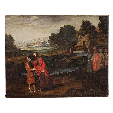 Spanish painting The Healing of the Blind Man, 17th century