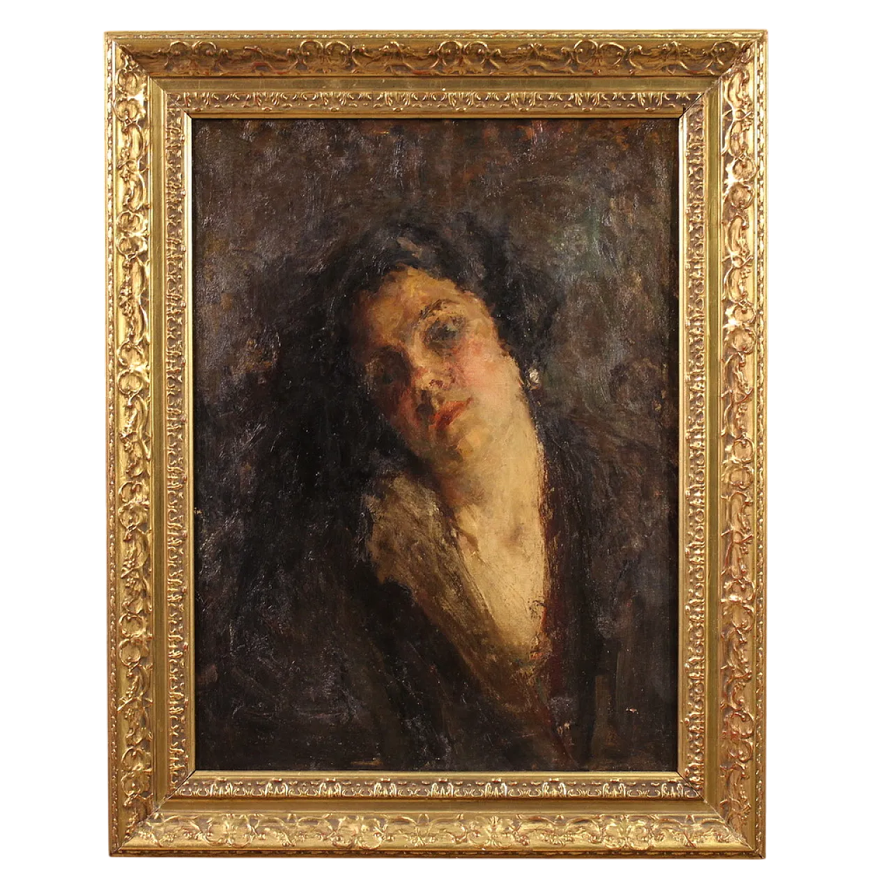Dipinto italiano impressionista ritratto femminile, '800 16
